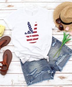 Patriotic 4th of July Shirts, American Flag Peace Sign Hand Shirts, Fourth Of July Shirts, 4th Of July Gifts, USA Flag, Red White And Blue