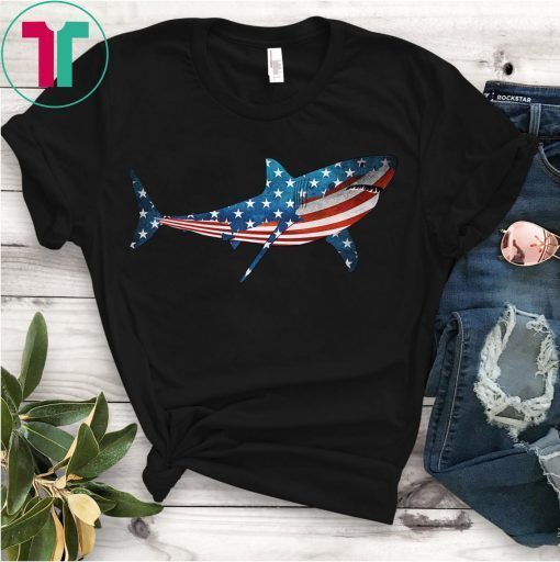 Patriotic Shark American Flag T-Shirt Gift For 4th Of July