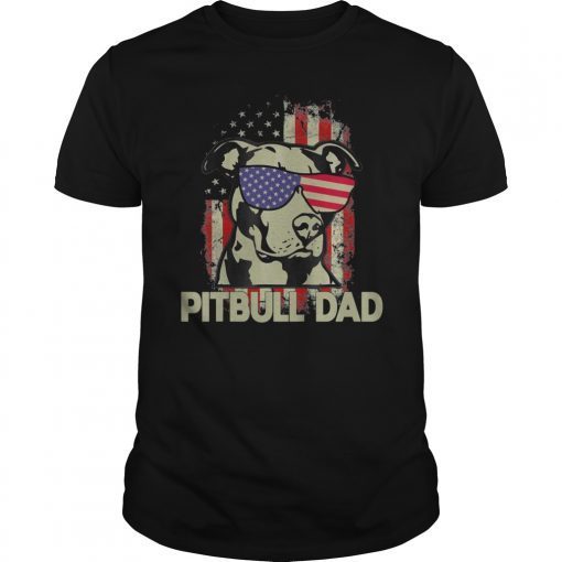Pitbull Dad 4th of July American Flag T-Shirt