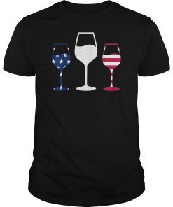 Red White Blue Glasses wine American Flag Shirt Patiotic Tee