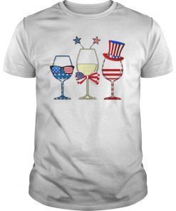 Red White Blue Wine Glasses American Flag 4th Of July T-Shirt