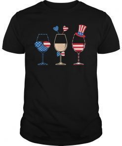 Red White Blue Wine Glasses Patriotic 4th Of July Tshirt