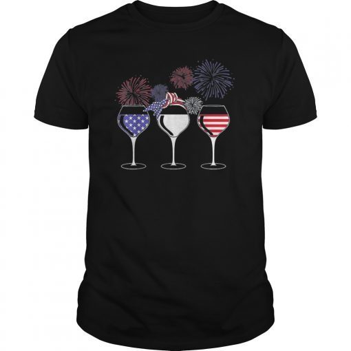 Red White and Blue Funny Wine Glass Shirt 4th of July T-Shirts