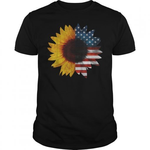 Retro Sunflower American Flag Fourth Of July T-Shirt