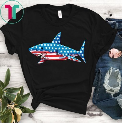 Shark American Flag T-Shirt 4th of July Kids Boys Jawsome