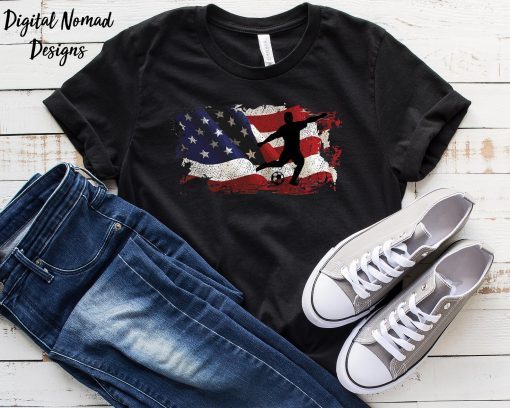 Soccer USA Flag T-Shirt, American Flag Soccer Shirt, Soccer Team Shirt, Gift for Soccer Player