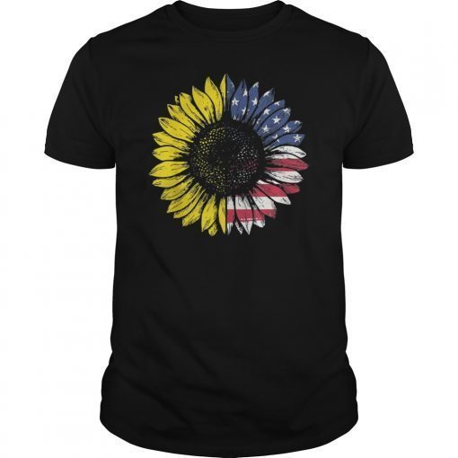 Sunflower American Flag Patriotic 4th Of July Tshirt