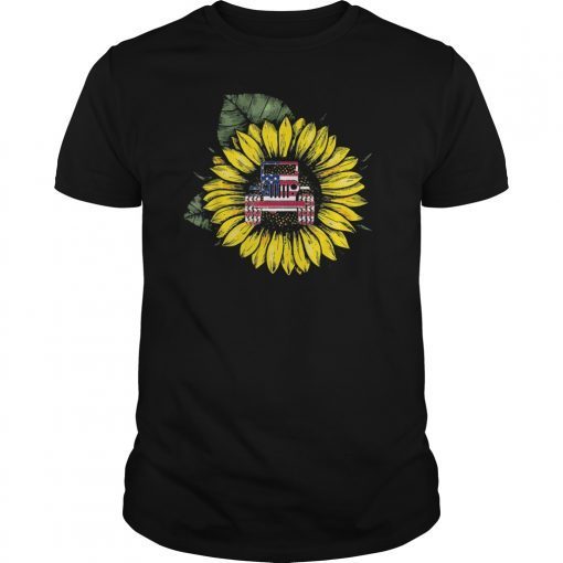 Sunflower Jeeps American Flag Gift 4th Of July Driving Jeeps T-Shirt