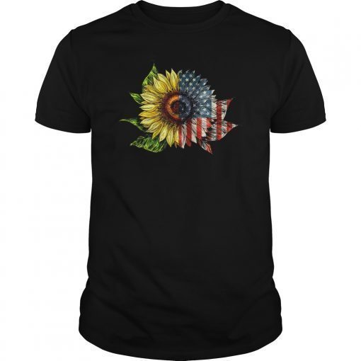 Sunflower Mix With American Flag Tshirt 4th Of July Tshirt