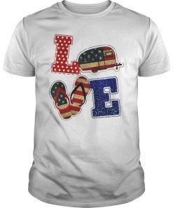 Love Camping Shirt Flip Flop 4th Of July American Flag US T-Shirt