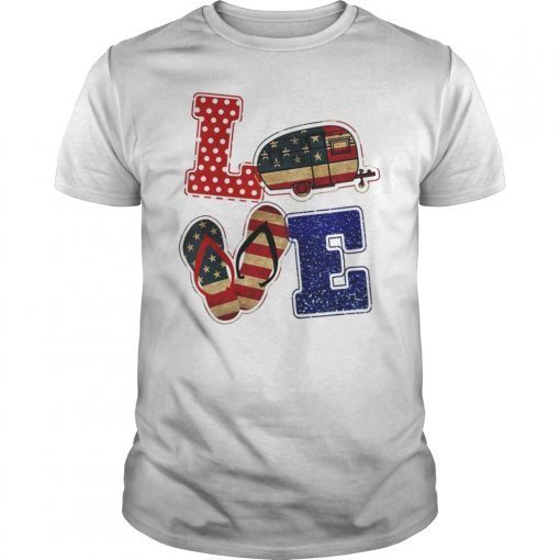 Love Camping Shirt Flip Flop 4th Of July American Flag US T-Shirt ...