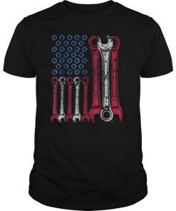 USA Red White Blue American Flag Mechanic T-Shirts
