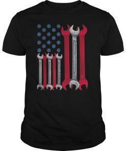 USA Red White Blue American Flag Mechanic Tee Shirt
