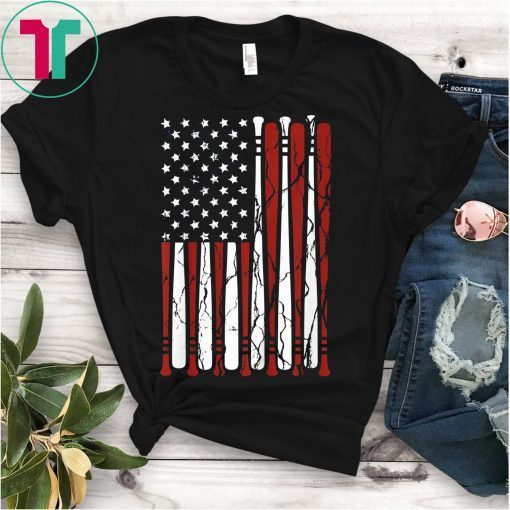 Vintage American Flag Baseball Men Boys Apparel Dad 4th July Shirt