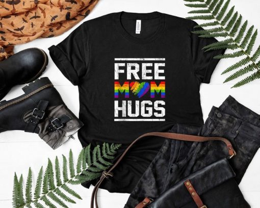 Vintage free mom hugs tshirt rainbow heart LGBT pride month T-shirt