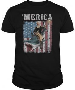 Washington Riding Shark T-shirt Funny July 4th American Flag T-Shirt