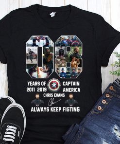 08 years of captain america 2011 2019 chris evans signature always keep fighting shirt