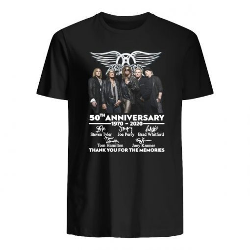 Aerosmith 50th anniversary 1970-2020 signatures thank you for the memories men's T-shirt