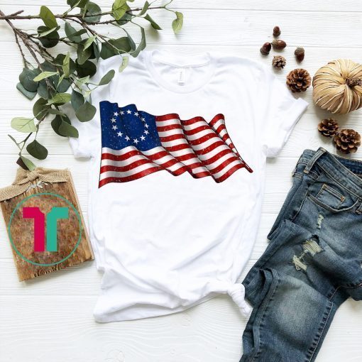 America Betsy Ross Flag 1776 Vintage Distressed Raglan Baseball Tee