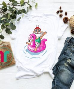 Christmas in July Santa Hawaiian flamingo Summer Surf T-Shirt