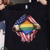 Gay pride flag inside american flag shirt