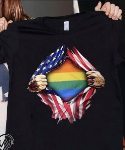 Gay pride flag inside american flag shirt