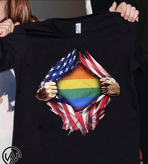 Gay pride flag inside american flag shirt