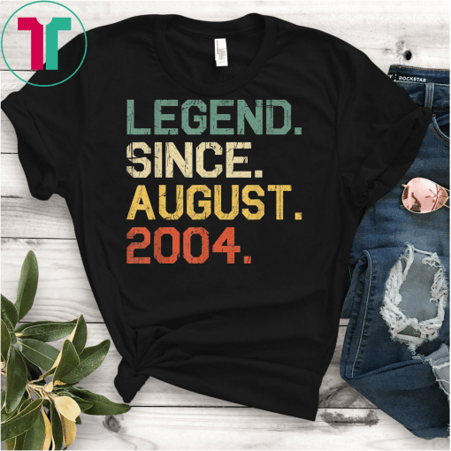 Legend Since August 2004 T-Shirt 15th Birthday Funny Gift