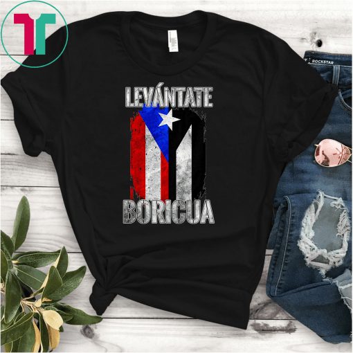 Levantate Boricua Black Protest Flag Split Puerto Rico Flag T-Shirt