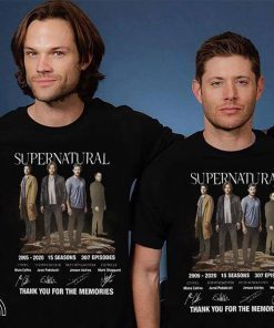 Supernatural 2005-2020 15 seasons 307 episodes signatures thank you for the memories shirt