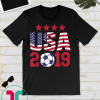 USA 2019 4 Star Play Like Girl Football Team Women Game Goal T-Shirt