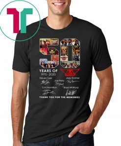 50 years of aerosmith 1970-2020 thank you for the memories signatures shirt