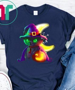Black Cat Costume Witch Hat Moon Halloween T-Shirt