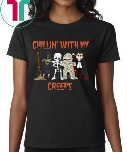 Chillin With My Creeps Vampire Halloween Skeleton Witch Gift T-Shirt