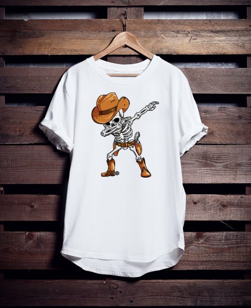 Dabbing Skeleton Cowboy Hat Halloween Tee Shirts