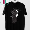 Vintage Scary Halloween Black Cat Costume Witch Hat & Moon T-Shirt