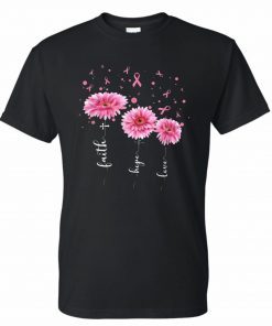Faith Hope Love Pink Flower Breast Cancer Unisex T-Shirt