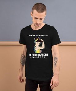 I Wear Blue Yellow Purple For Bladder Cancer Awareness For Cancer Warrior T-Shirt