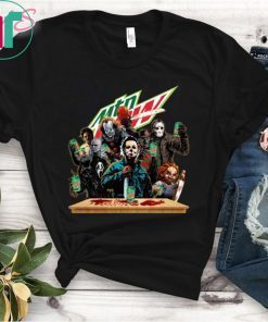 Horror Characters Drinking Mountain Dew Funny Halloween Offcial T-Shirt