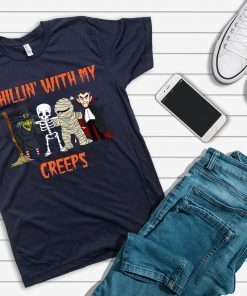 Chillin With My Creeps Vampire Halloween Skeleton Witch Unisex T-Shirt