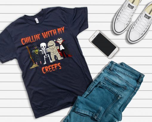 Chillin With My Creeps Vampire Halloween Skeleton Witch Unisex T-Shirt