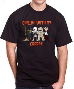 Chillin With My Creeps Vampire Halloween Skeleton Witch Unisex T-Shirt