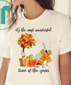 Bull Terrier It’s The Most Wonderful Time Of The Year Fall Autumn Maple Leaf Shirt