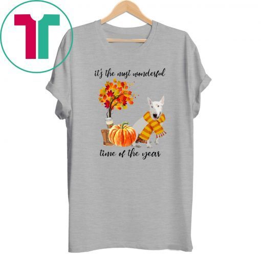 Bull Terrier It’s The Most Wonderful Time Of The Year Fall Autumn Maple Leaf Shirt