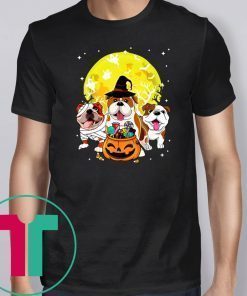 Bulldog Mummy Witch Dog Moon Ghosts Halloween Tee Shirt