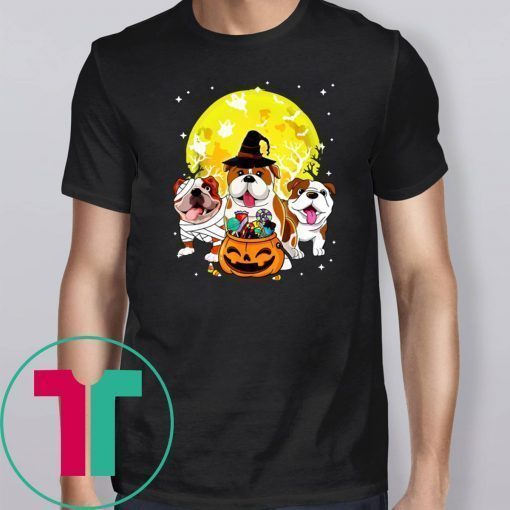 Bulldog Mummy Witch Dog Moon Ghosts Halloween Tee Shirt