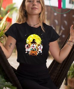 Bulldog Mummy Witch Dog Moon Ghosts Halloween Tee Shirt