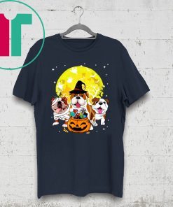 Bulldog Mummy Witch Dog Moon Ghosts Halloween Tee Shirt