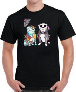 Bulldog sally and jack skellington halloween men's shirt