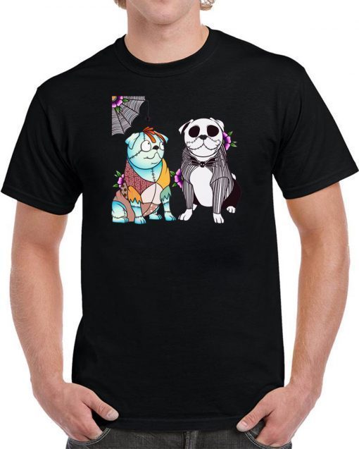 Bulldog sally and jack skellington halloween men's shirt